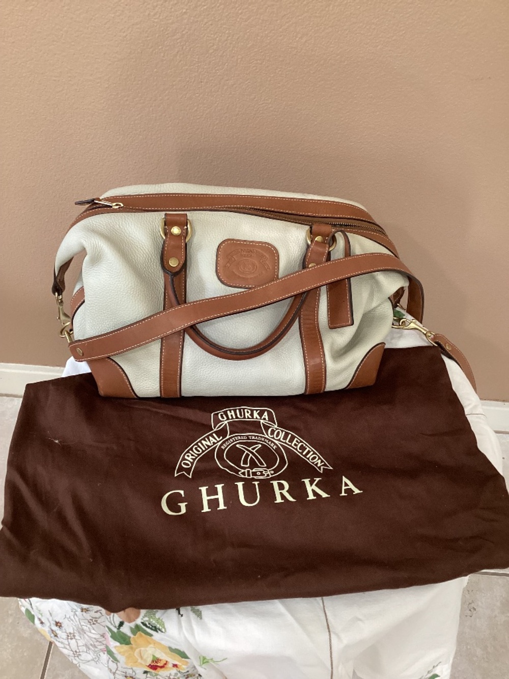 Ghurka Leather Mini Cav Duffel Bag - Cream and Tan